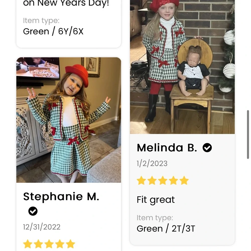 Christmas Matching Outfit Blazer & Pleated Skirt Set With Bows